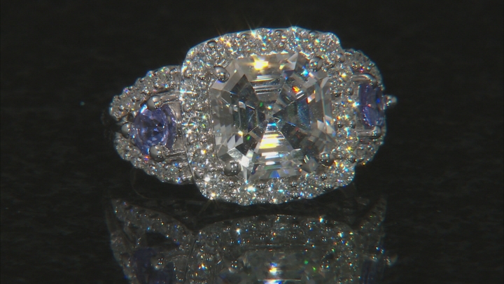 Moissanite and Tanzanite Platineve Ring 5.00ctw DEW. Video Thumbnail