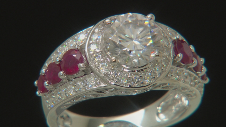 Moissanite And Ruby Platineve Ring 2.62ctw DEW Video Thumbnail