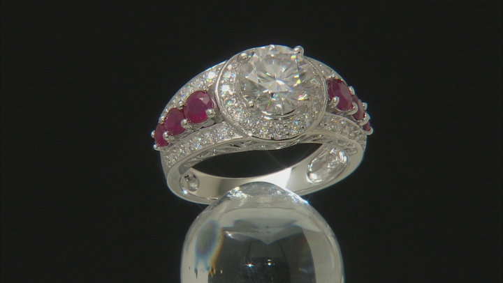 Moissanite And Ruby Platineve Ring 2.62ctw DEW Video Thumbnail