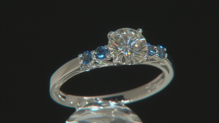 Moissanite And Blue Sapphire Platineve Ring 1.00ctw DEW. Video Thumbnail