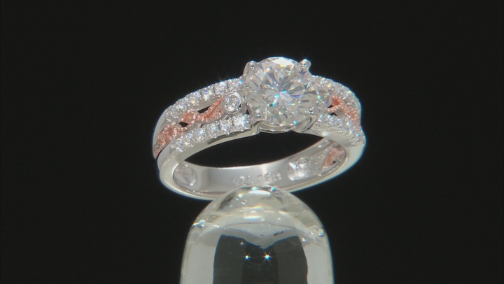 Moissanite Platineve With 14k Rose Gold Accent Ring 1.78ctw DEW Video Thumbnail