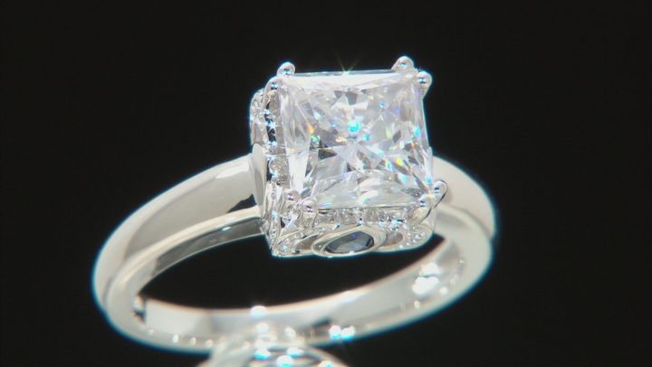 Moissanite And Blue Sapphire Platineve Ring 3.10ct DEW. Video Thumbnail