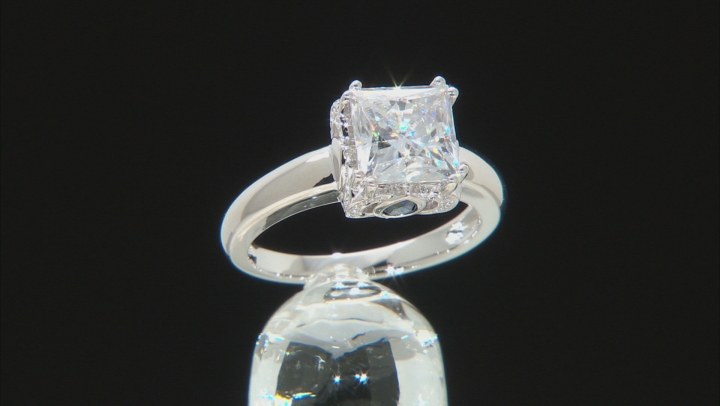 Moissanite And Blue Sapphire Platineve Ring 3.10ct DEW. Video Thumbnail