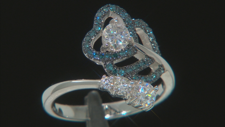 Moissanite and Blue Diamond Platineve Ring .69ctw DEW. Video Thumbnail