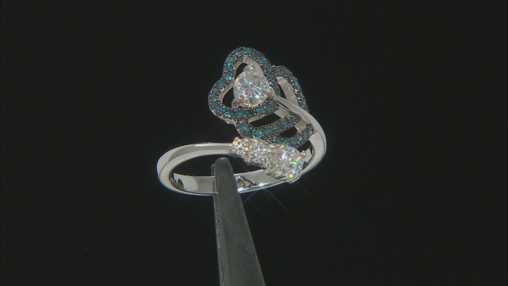 Moissanite and Blue Diamond Platineve Ring .69ctw DEW. Video Thumbnail