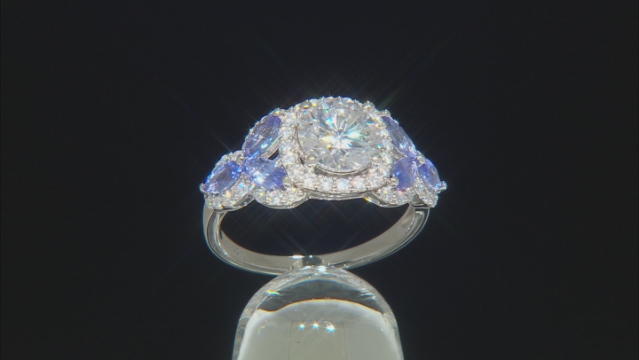 Moissanite And Tanzanite Platineve Ring 2.02ctw DEW. Video Thumbnail