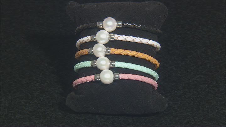 Cultured Freshwater Pearl, Imitation Leather Stainless Steel Bracelet Set Video Thumbnail