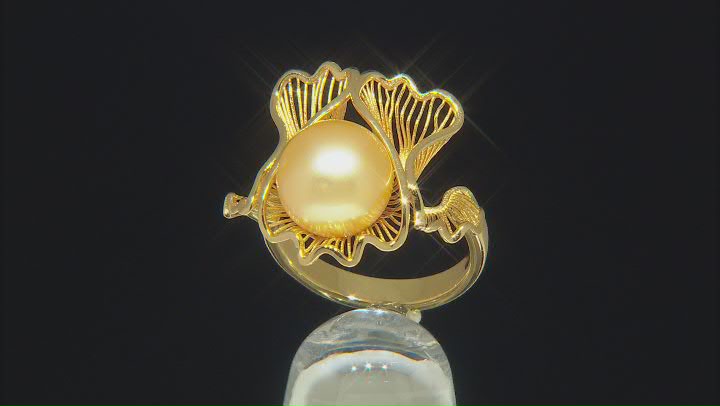 Golden Cultured South Sea Pearl 18k Yellow Gold Over Sterling Silver Ring Video Thumbnail