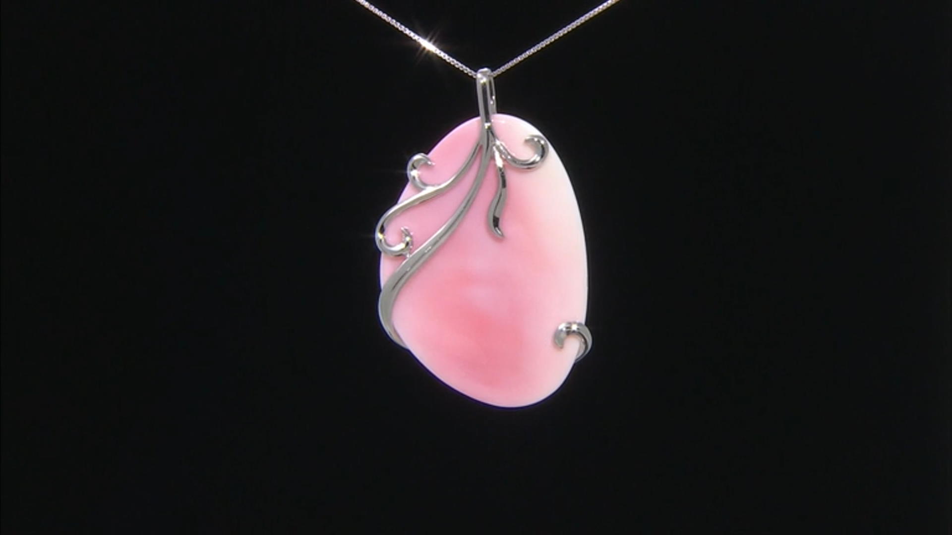 Pink Conch Shell Rhodium Over Sterling Silver Pendant With Chain Video Thumbnail