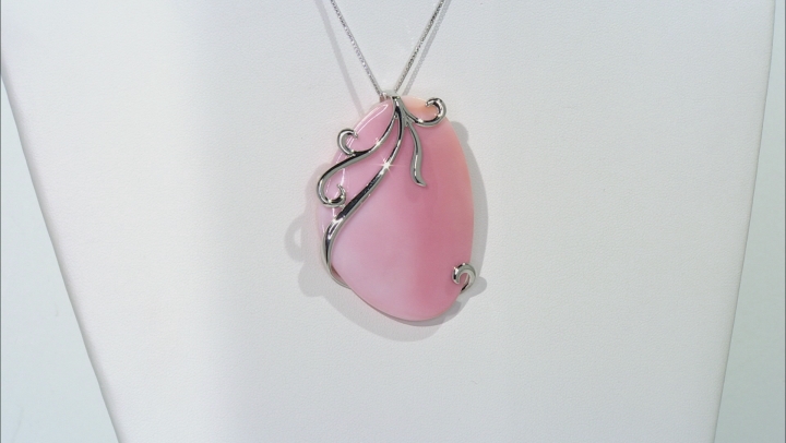 Pink Conch Shell Rhodium Over Sterling Silver Pendant With Chain Video Thumbnail