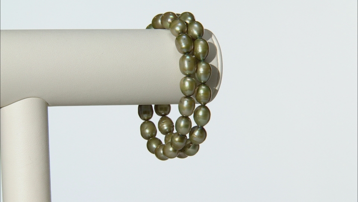 Pistachio Green Cultured Freshwater Pearl Stretch Bracelet Set of 2 Video Thumbnail
