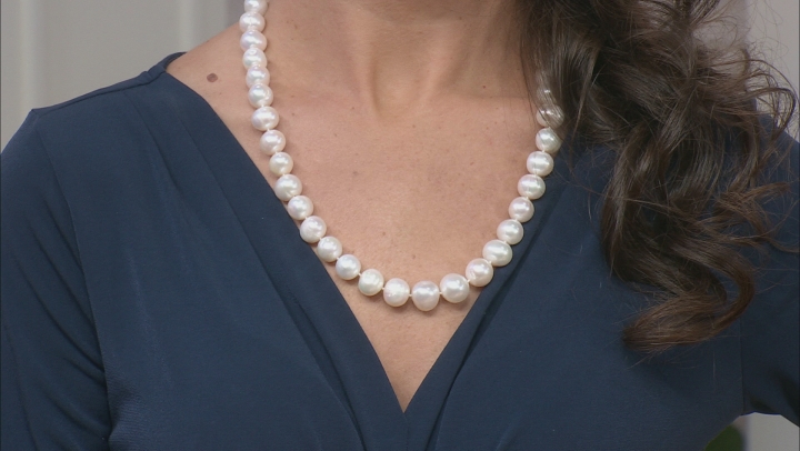White Cultured Freshwater Pearl Rhodium Over Sterling Silver 22 Inch Strand Necklace Video Thumbnail