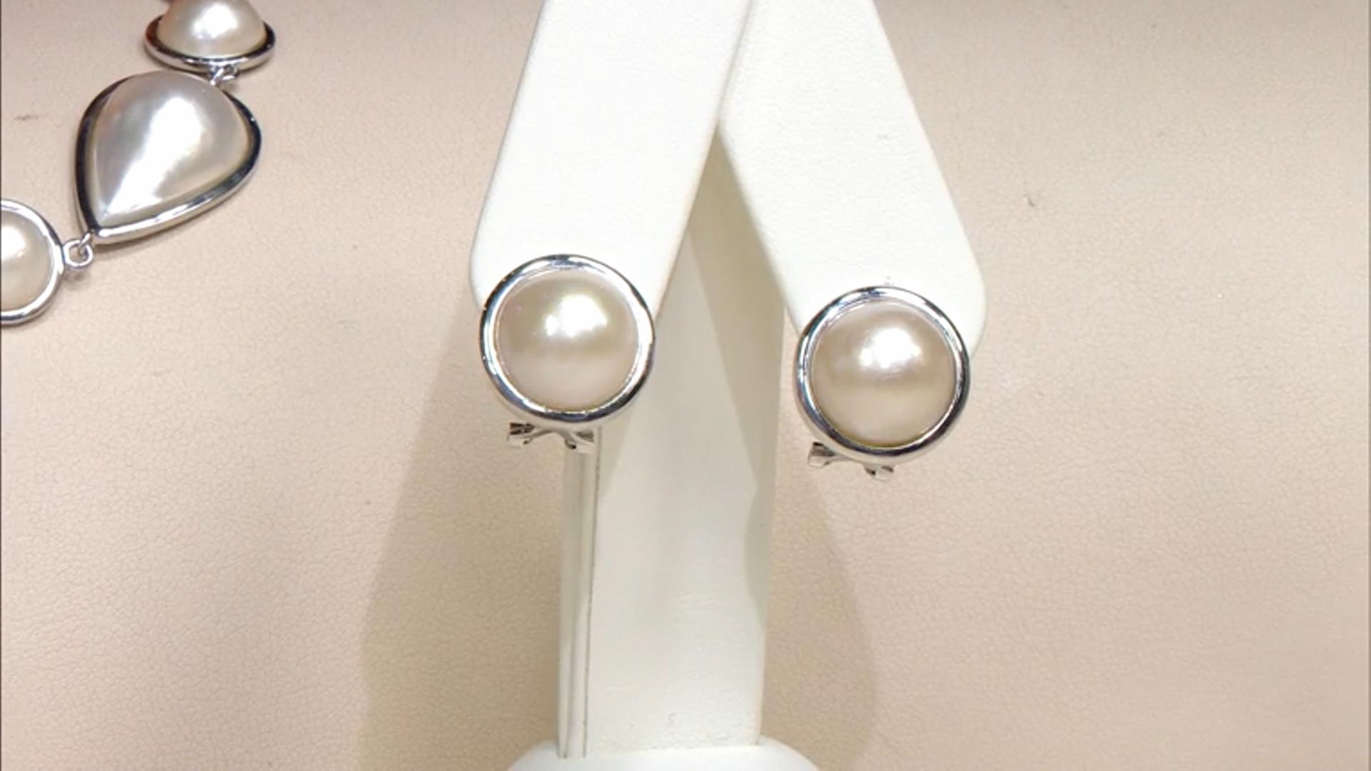 White Cultured South Sea Mabe Pearl 12mm Rhodium Over Sterling Silver Earrings Video Thumbnail