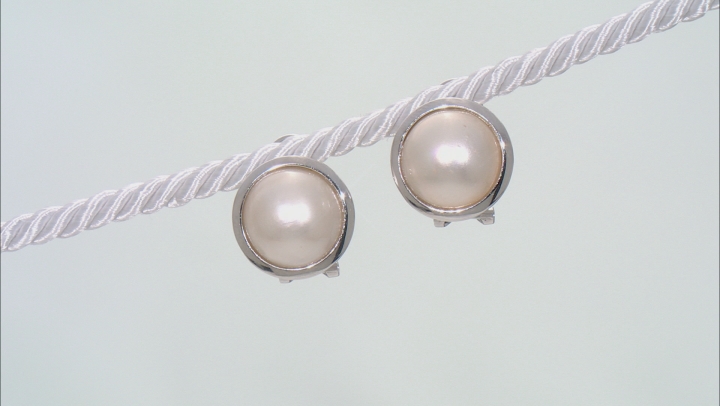 White Cultured South Sea Mabe Pearl 12mm Rhodium Over Sterling Silver Earrings Video Thumbnail