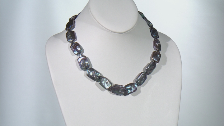 Black Cultured Freshwater Pearl Rhodium Over Sterling Silver 18 Inch Necklace Video Thumbnail