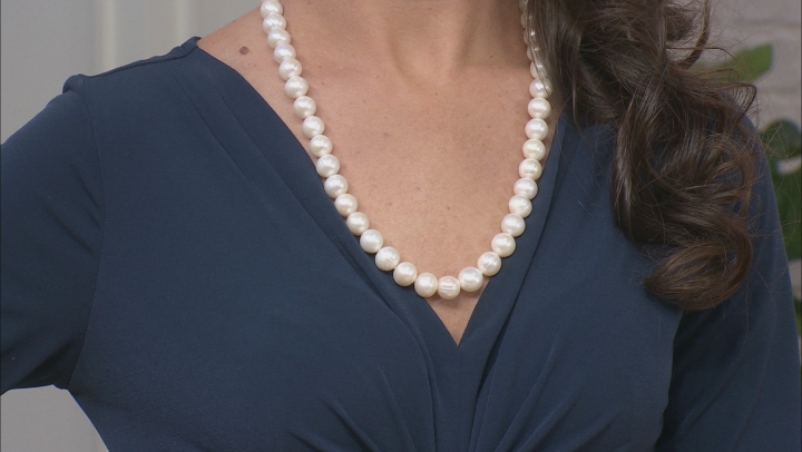 White Cultured Freshwater Pearl Rhodium Over Sterling Silver 24 Inch Necklace Video Thumbnail
