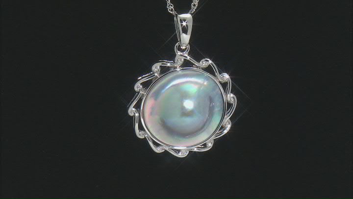 Silver Cultured South Sea Mabe Pearl Rhodium Over Sterling Silver Pendant With Chain Video Thumbnail