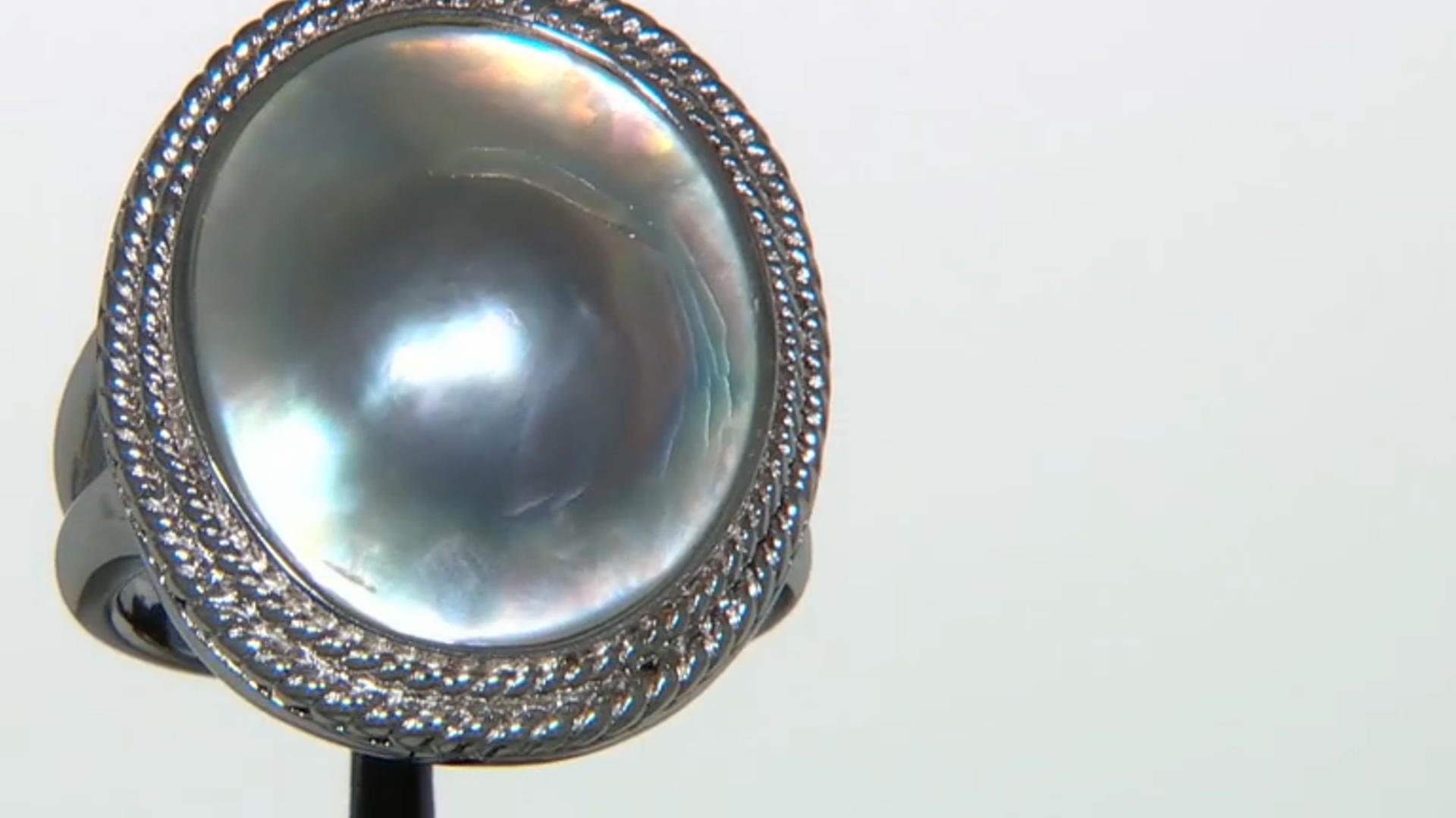 Silver Cultured South Sea Mabe Pearl Rhodium Over Sterling Silver Ring Video Thumbnail