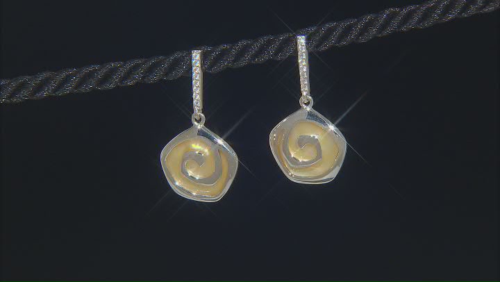Golden South Sea Mother-of*Pearl and White Zircon Rhodium Over Sterling Silver Earrings 0.32ctw Video Thumbnail