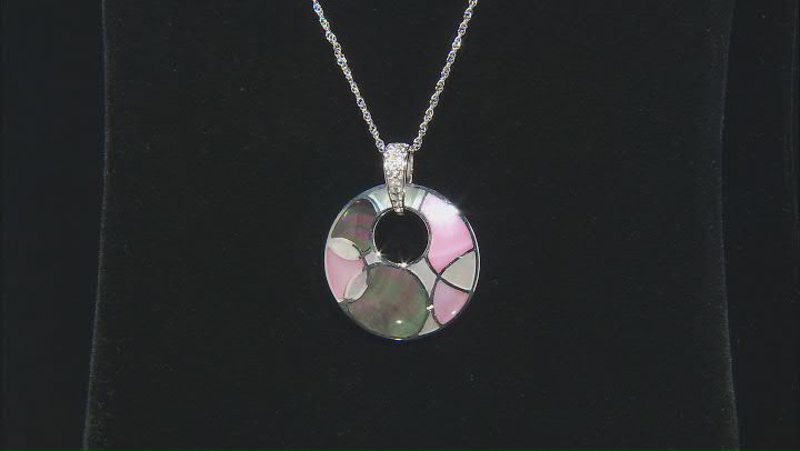 Multi-Color South Sea & Tahitian Mother-of-Pearl & White Zircon Rhodium Over Silver Pendant W/Chain Video Thumbnail