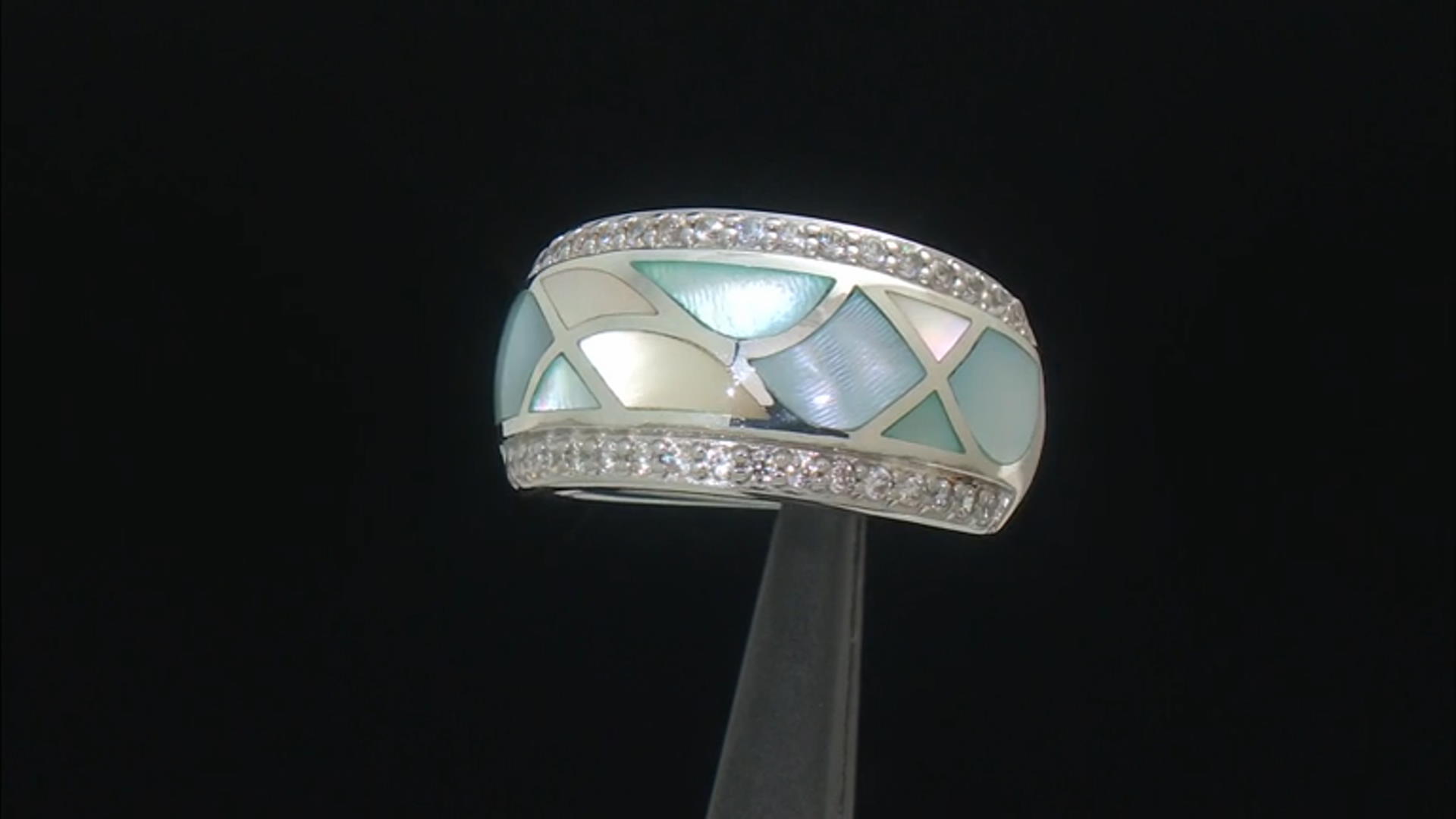 Multi-Color South Sea Mother-of-Pearl & White Zircon Rhodium Over Sterling Silver Ring Video Thumbnail