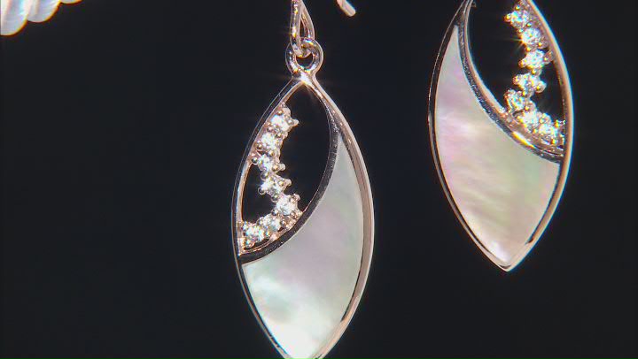 White South Sea Mother-of-Pearl & White Zircon 18k Rose Gold Over Sterling Silver Earrings Video Thumbnail