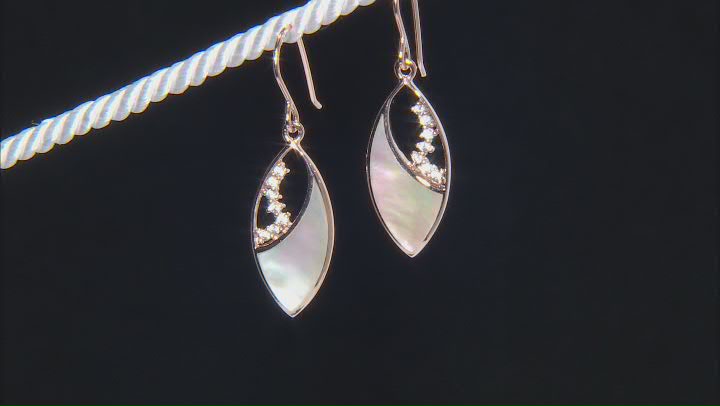 White South Sea Mother-of-Pearl & White Zircon 18k Rose Gold Over Sterling Silver Earrings Video Thumbnail