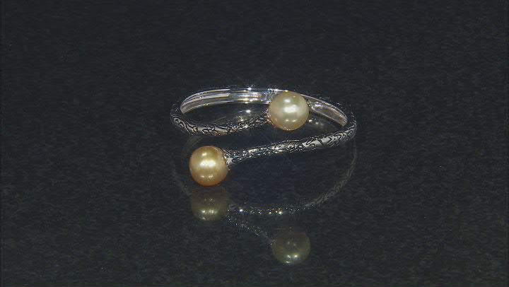 Golden Cultured South Sea Pearl with Black Rhodium & White Rhodium Over Sterling Silver Bangle Video Thumbnail