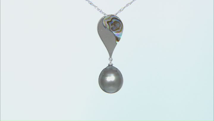 Cultured South Sea & Tahitian Pearl, Mother-of-Pearl & Abalone Shell Rhodium Over Silver Pendant Set Video Thumbnail