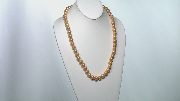 Golden Cultured Freshwater Pearl & Champagne Diamond 18k Yellow Gold Over Silver Necklace 0.06ctw Video Thumbnail