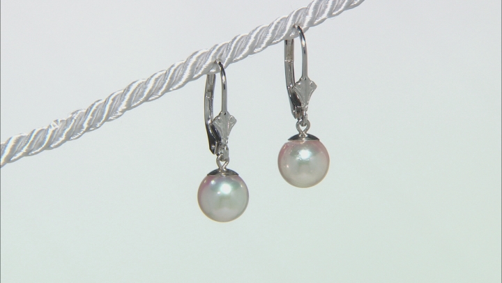 White Cultured Japanese Akoya Pearl Rhodium Over Sterling Silver Earrings Video Thumbnail