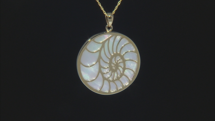 White South Sea Mother-of-Pearl 18k Yellow Gold Over Sterling Silver Pendant With Chain Video Thumbnail