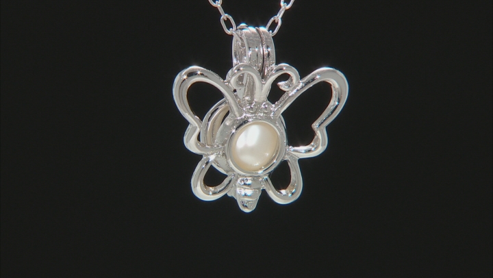Wish® Pearl Cultured Freshwater Pearl 5-6mm Rhodium Over Silver Butterfly Cage Pendant With Chain Video Thumbnail