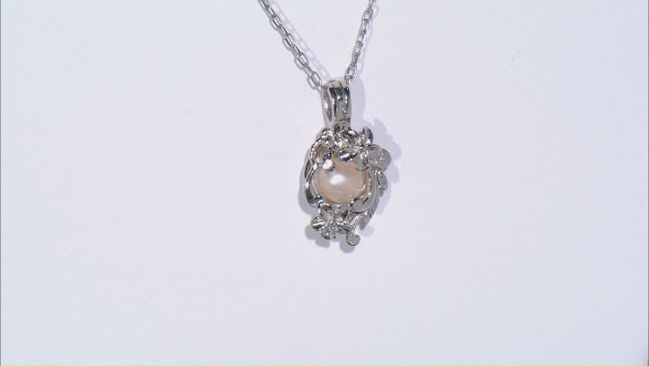Wish® Pearl Cultured Freshwater Pearl 5-6mm Rhodium Over Silver Flower Cage Pendant With Chain Video Thumbnail