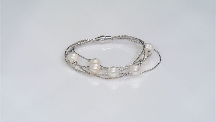White Cultured Freshwater Pearl Rhodium Over Sterling Silver Bracelet Video Thumbnail