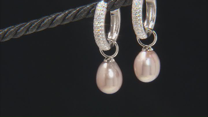 11-12mm Lavender Cultured Kasumiga Pearl & Cubic Zirconia 1.35ctw Rhodium Over Silver Earrings Video Thumbnail