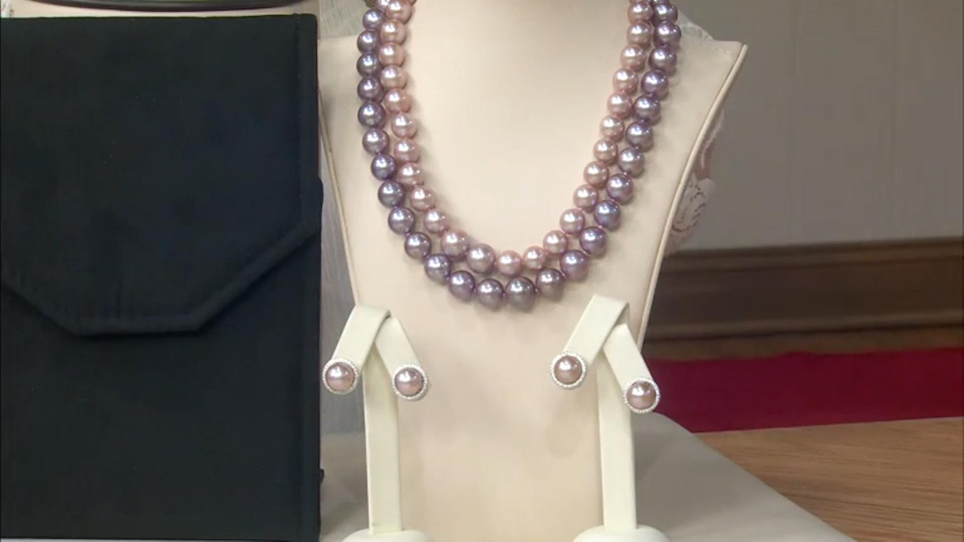 Pink Cultured Kasumiga Pearl & Cubic Zirconia Rhodium Over Silver Necklace & Earring Set 0.25ctw Video Thumbnail