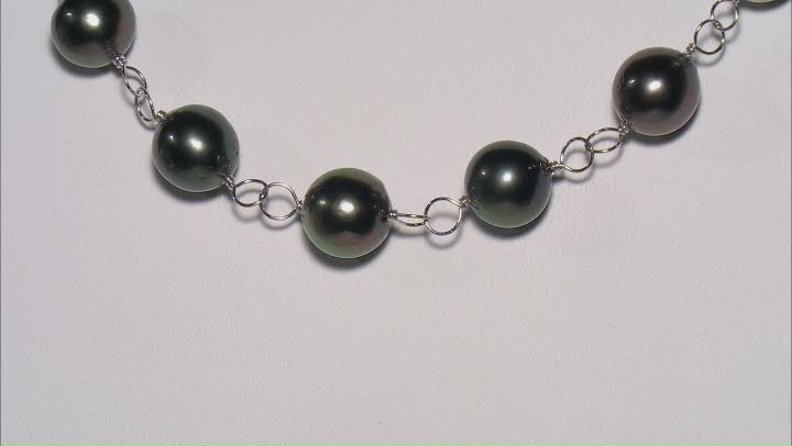 Cultured Tahitian Pearl Rhodium Over Sterling Silver Necklace Video Thumbnail