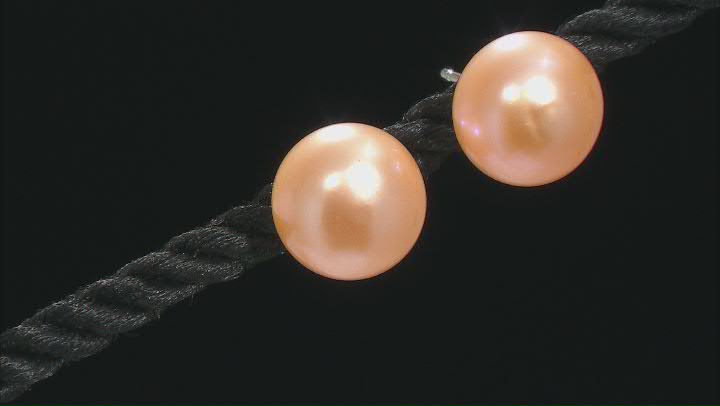 Peach Cultured Freshwater Pearl Rhodium Over Sterling Silver Stud Earrings Video Thumbnail