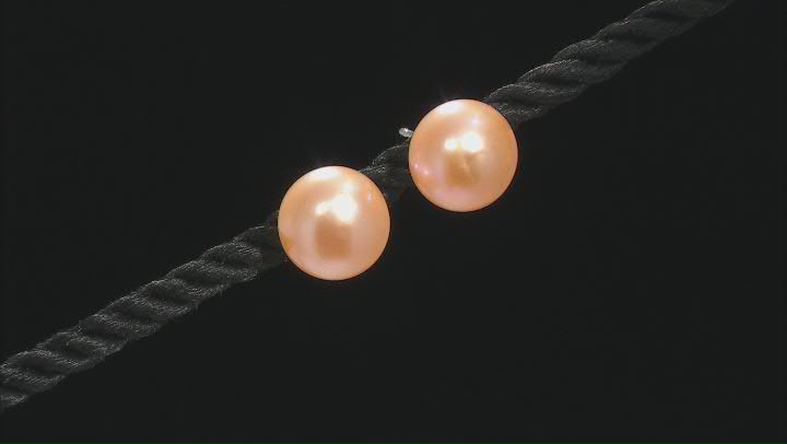 Peach Cultured Freshwater Pearl Rhodium Over Sterling Silver Stud Earrings Video Thumbnail