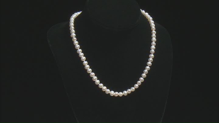 White Cultured Freshwater Pearl Rhodium Over Silver 18 Inch Necklace & Stud Earrings Set Video Thumbnail