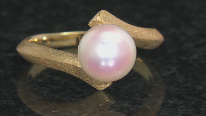 White Cultured Japanese Akoya Pearl 18k Yellow Gold Over Sterling Silver Ring Video Thumbnail