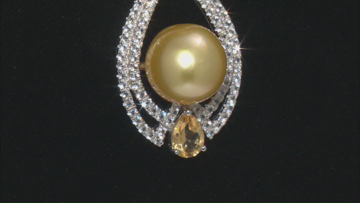 Golden Cultured South Sea Pearl, Citrine, & Topaz Rhodium Over Sterling Silver Pendant Video Thumbnail