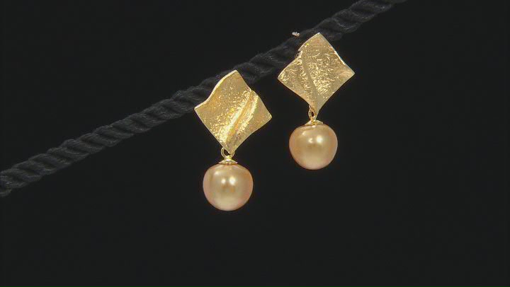 Golden Cultured South Sea Pearl 18k Yellow Gold Over Sterling Silver Earrings Video Thumbnail