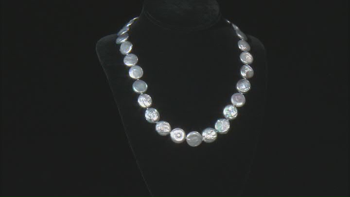 Coin Platinum Cultured Freshwater Pearl Rhodium Over Sterling Silver 20 Inch Necklace Video Thumbnail