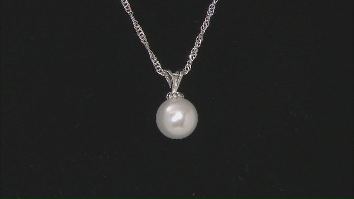 White Cultured Japanese Akoya Pearl Rhodium Over Sterling Silver Pendant With Chain Video Thumbnail