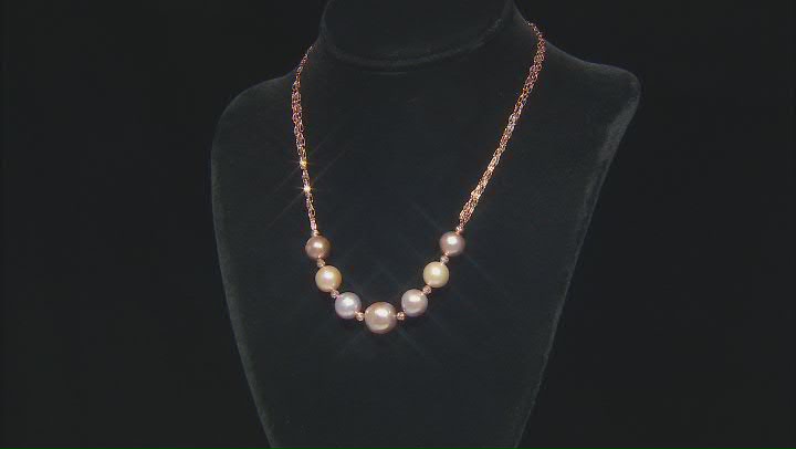 Multi-Color Cultured Freshwater Pearl 18k Rose Gold Over Sterling Silver Necklace Video Thumbnail