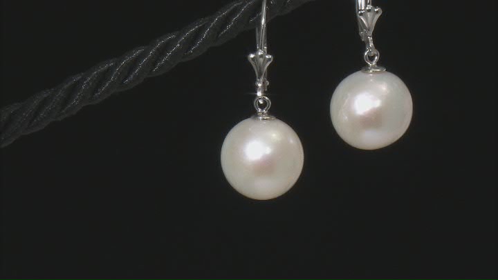 White Cultured Freshwater Pearl Rhodium Over Sterling Silver Drop Earrings Video Thumbnail