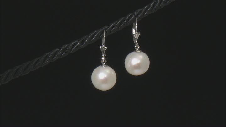 White Cultured Freshwater Pearl Rhodium Over Sterling Silver Drop Earrings Video Thumbnail