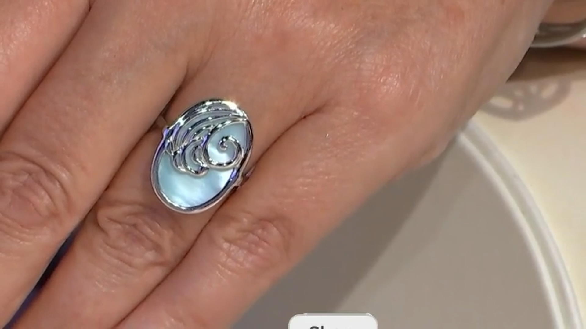 Blue South Sea Mother-of-Pearl Rhodium Over Sterling Silver Ring Video Thumbnail